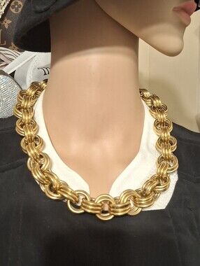 Monet Vintage Gold Triple Link Chain Necklace -20" 20mm Wide Women's Jewelry